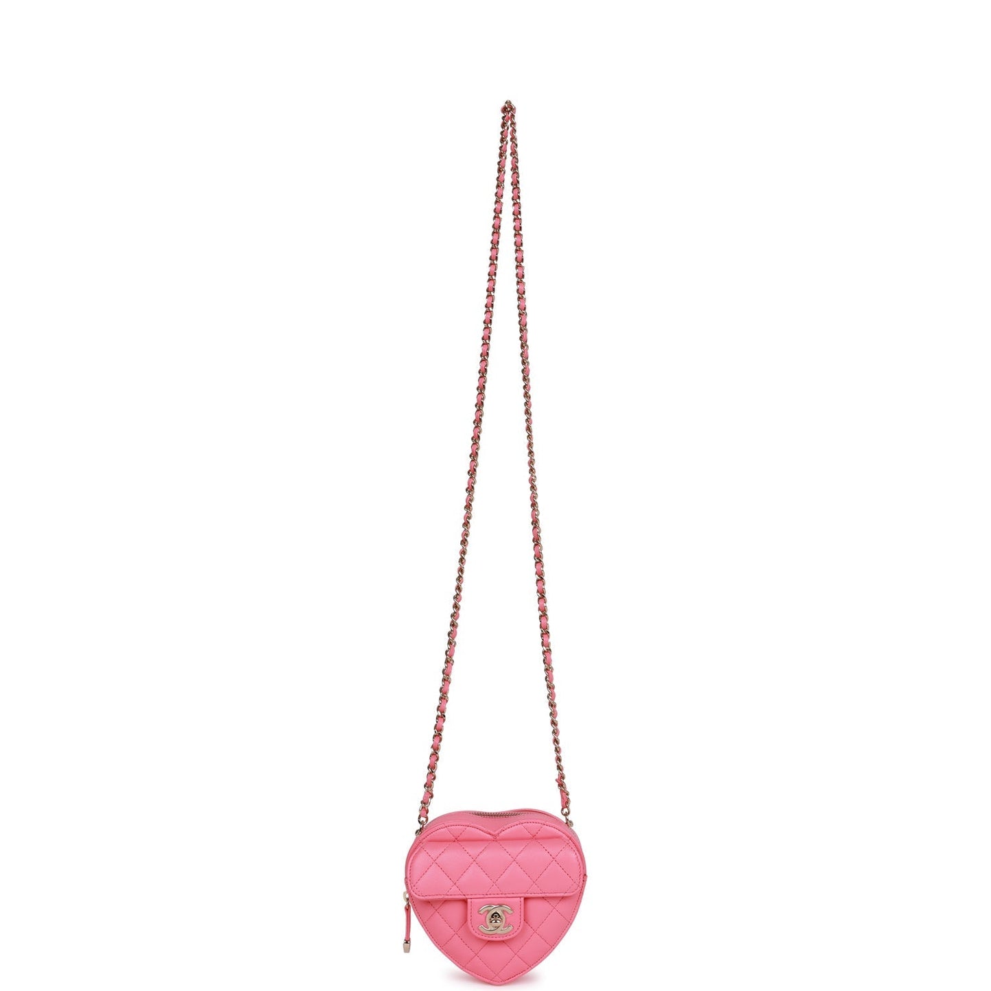 Chanel Cc In Love Heart Necklace Bag Pink Lambskin Light Gold Hardware