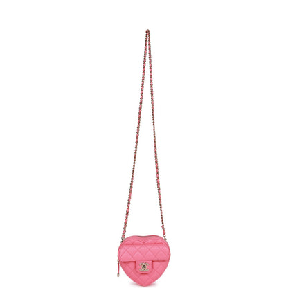 Chanel Cc In Love Heart Necklace Bag Pink Lambskin Light Gold Hardware