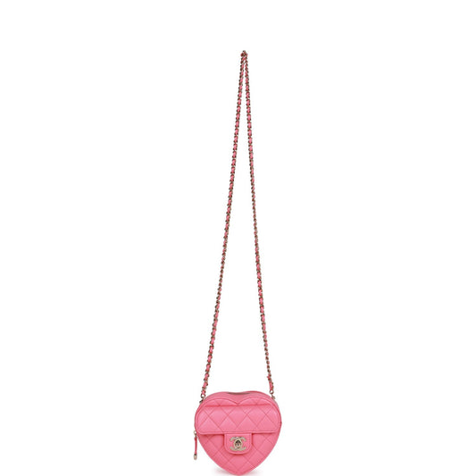 Chanel Cc In Love Heart Clutch With Chain Pink Lambskin Light Gold Hardware