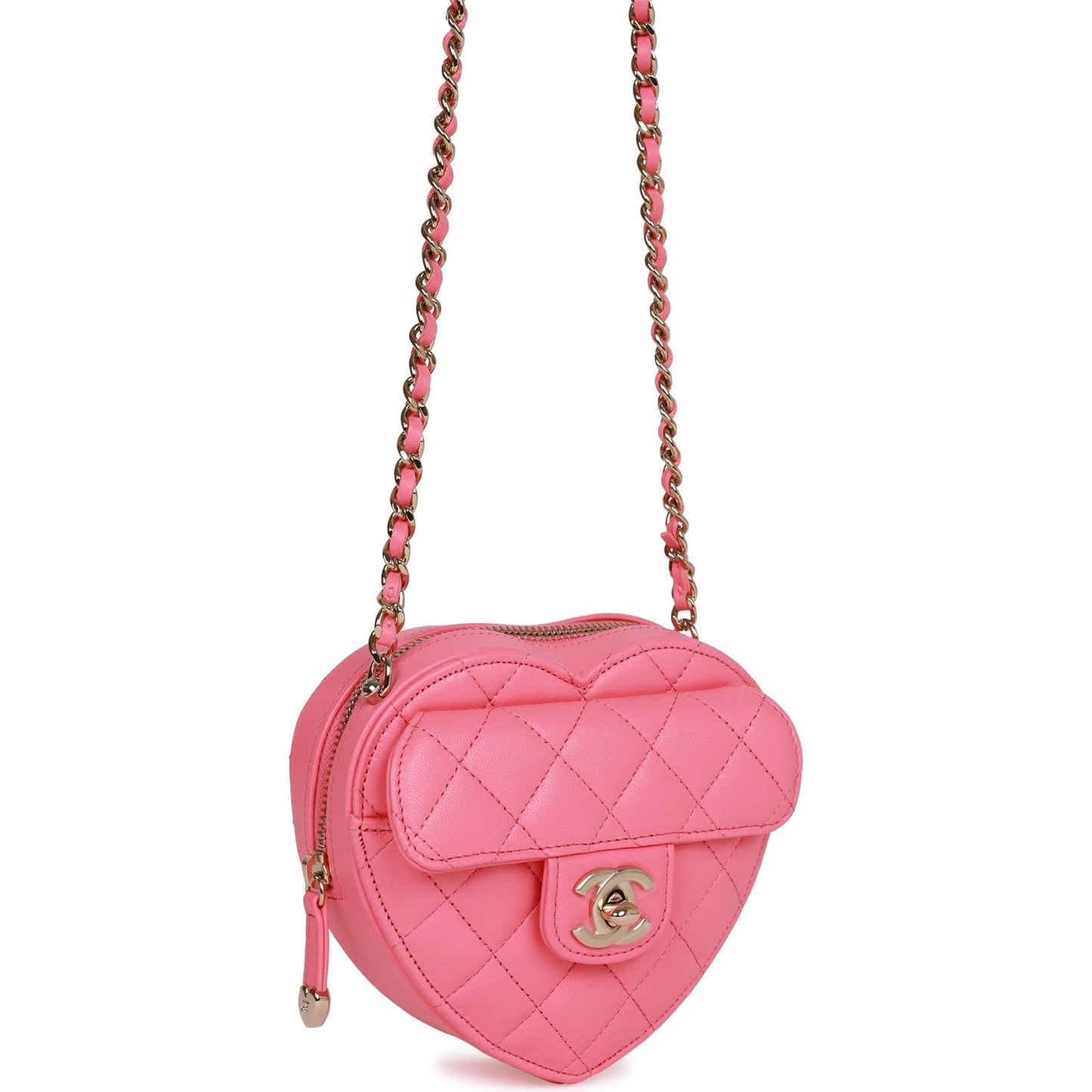 Chanel Cc In Love Heart Necklace Bag Pink Lambskin Light Gold Hardware