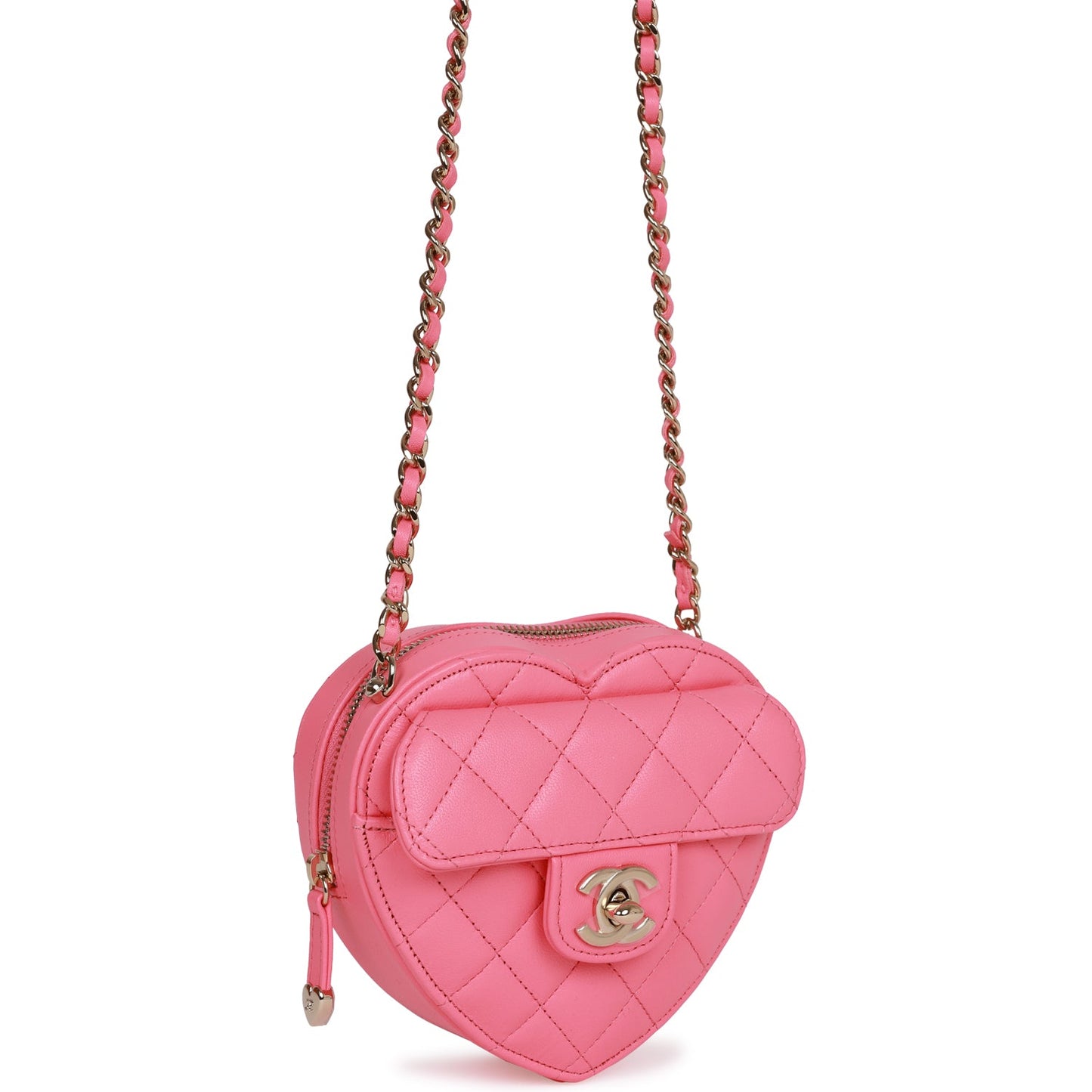 Chanel Cc In Love Heart Clutch With Chain Pink Lambskin Light Gold Hardware