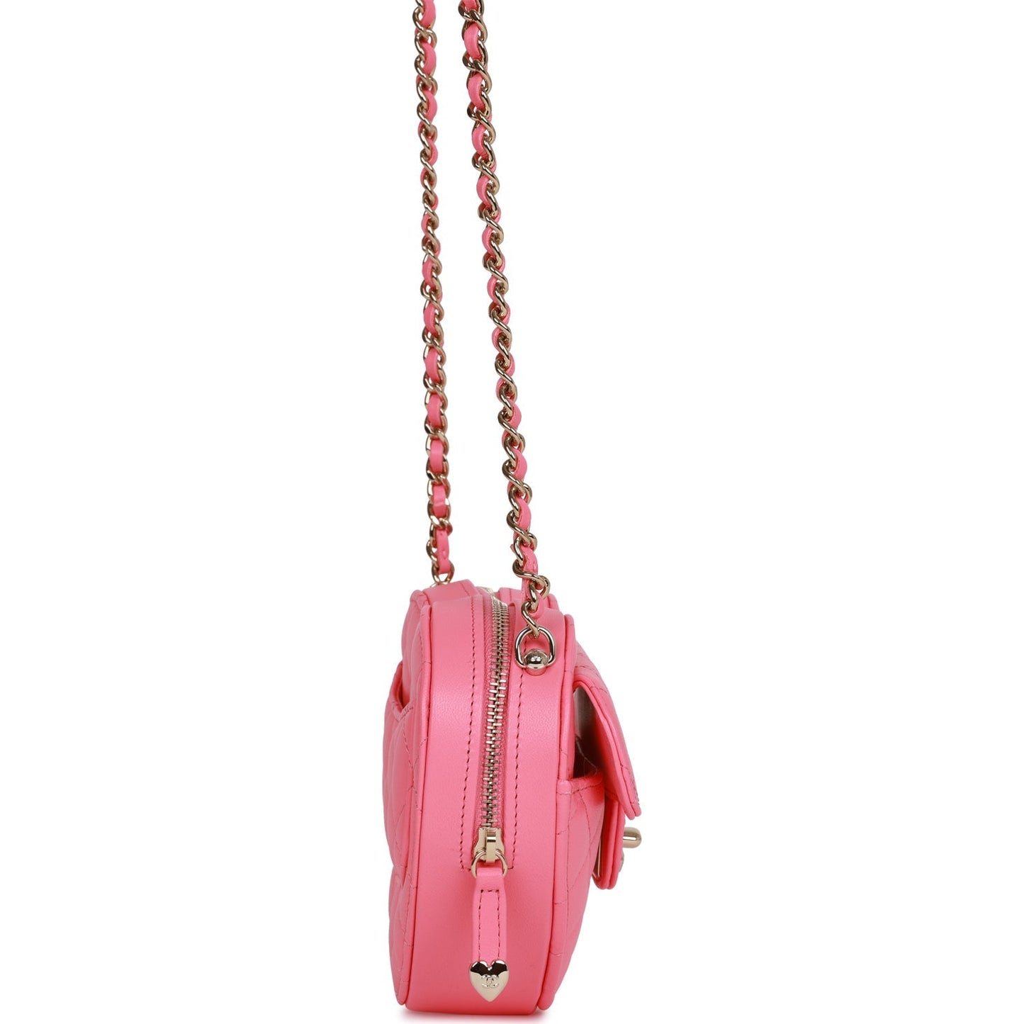 Chanel Cc In Love Heart Clutch With Chain Pink Lambskin Light Gold Hardware