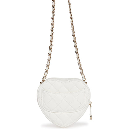 Chanel Cc In Love Heart Clutch With Chain White Lambskin Light Gold Hardware