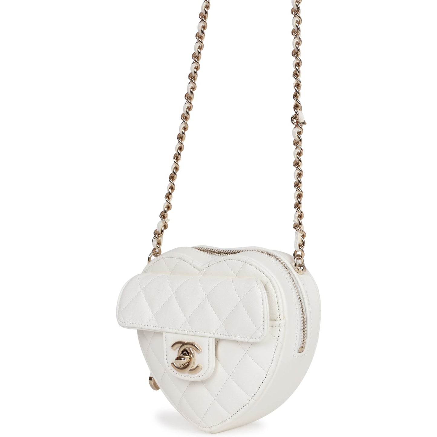 Chanel Cc In Love Heart Clutch With Chain White Lambskin Light Gold Hardware