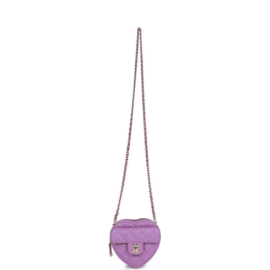 Chanel Cc In Love Heart Clutch With Chain Purple Lambskin Light Gold Hardware