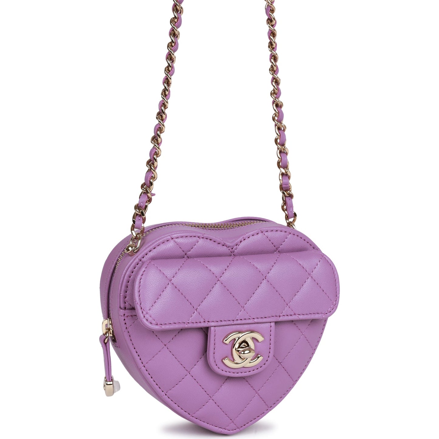 Chanel Cc In Love Heart Clutch With Chain Purple Lambskin Light Gold Hardware