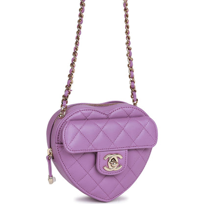 Chanel Cc In Love Heart Clutch With Chain Purple Lambskin Light Gold Hardware