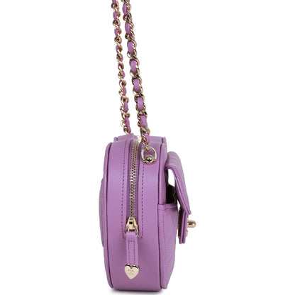 Chanel Cc In Love Heart Clutch With Chain Purple Lambskin Light Gold Hardware
