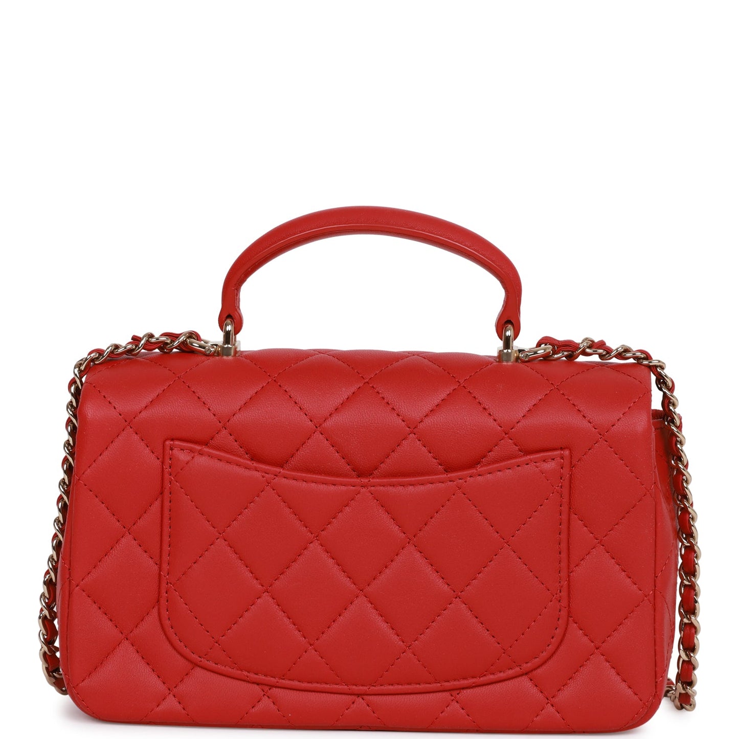 Chanel Mini Rectangular Flap Bag With Top Handle Red Lambskin Light Gold Hardware