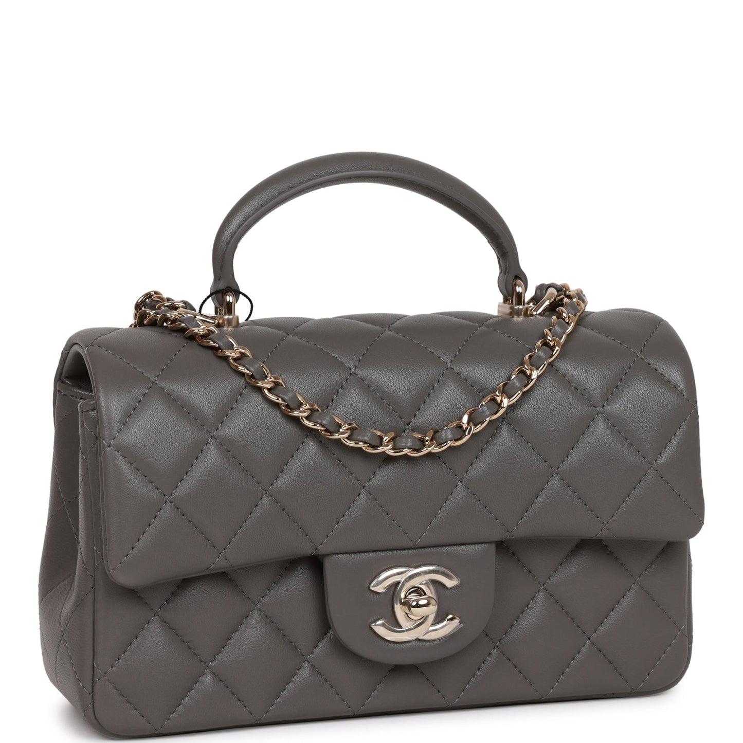 Chanel Mini Rectangular Flap Bag With Top Handle Dark Grey Lambskin Light Gold Hardware