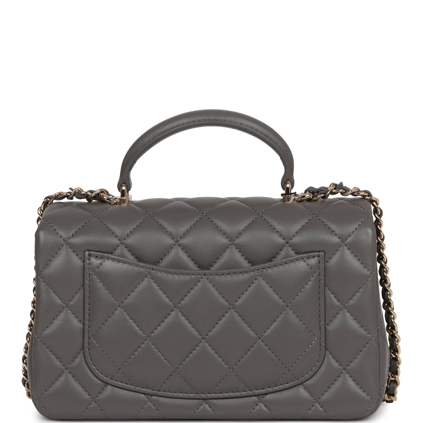 Chanel Mini Rectangular Flap Bag With Top Handle Dark Grey Lambskin Light Gold Hardware