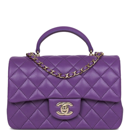 Chanel Mini Rectangular Flap With Top Handle Purple Lambskin Light Gold Hardware