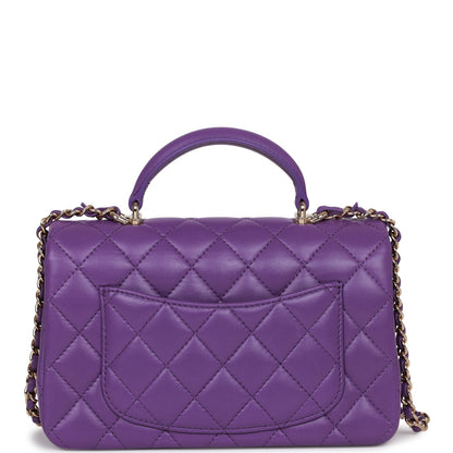 Chanel Mini Rectangular Flap With Top Handle Purple Lambskin Light Gold Hardware