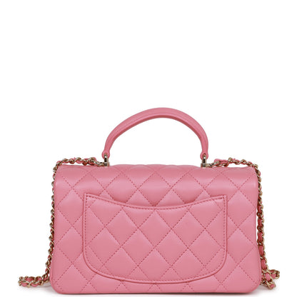 Chanel Mini Rectangular Flap With Top Handle Dark Pink Lambskin Light Gold Hardware