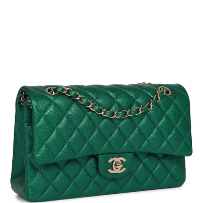 Chanel Medium Classic Double Flap Bag Green Metallic Caviar Light Gold Hardware
