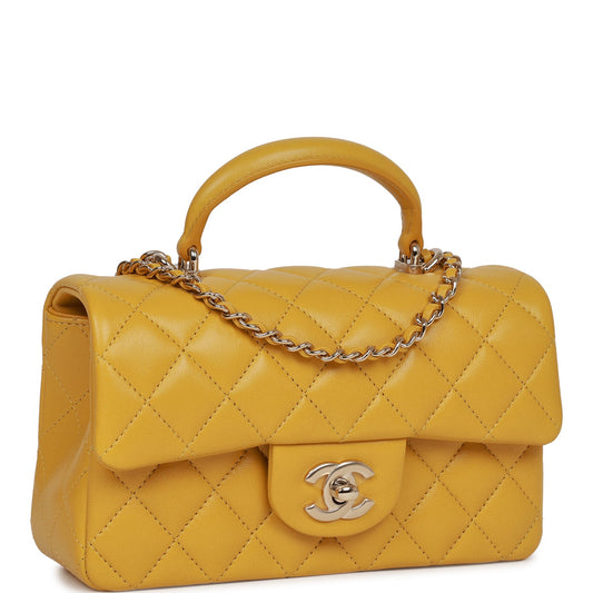 Chanel Mini Rectangular Flap With Top Handle Yellow Lambskin Light Gold Hardware