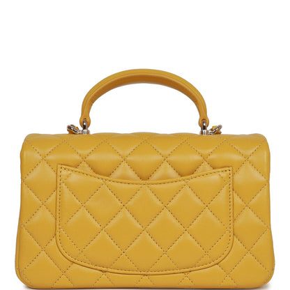 Chanel Mini Rectangular Flap With Top Handle Yellow Lambskin Light Gold Hardware