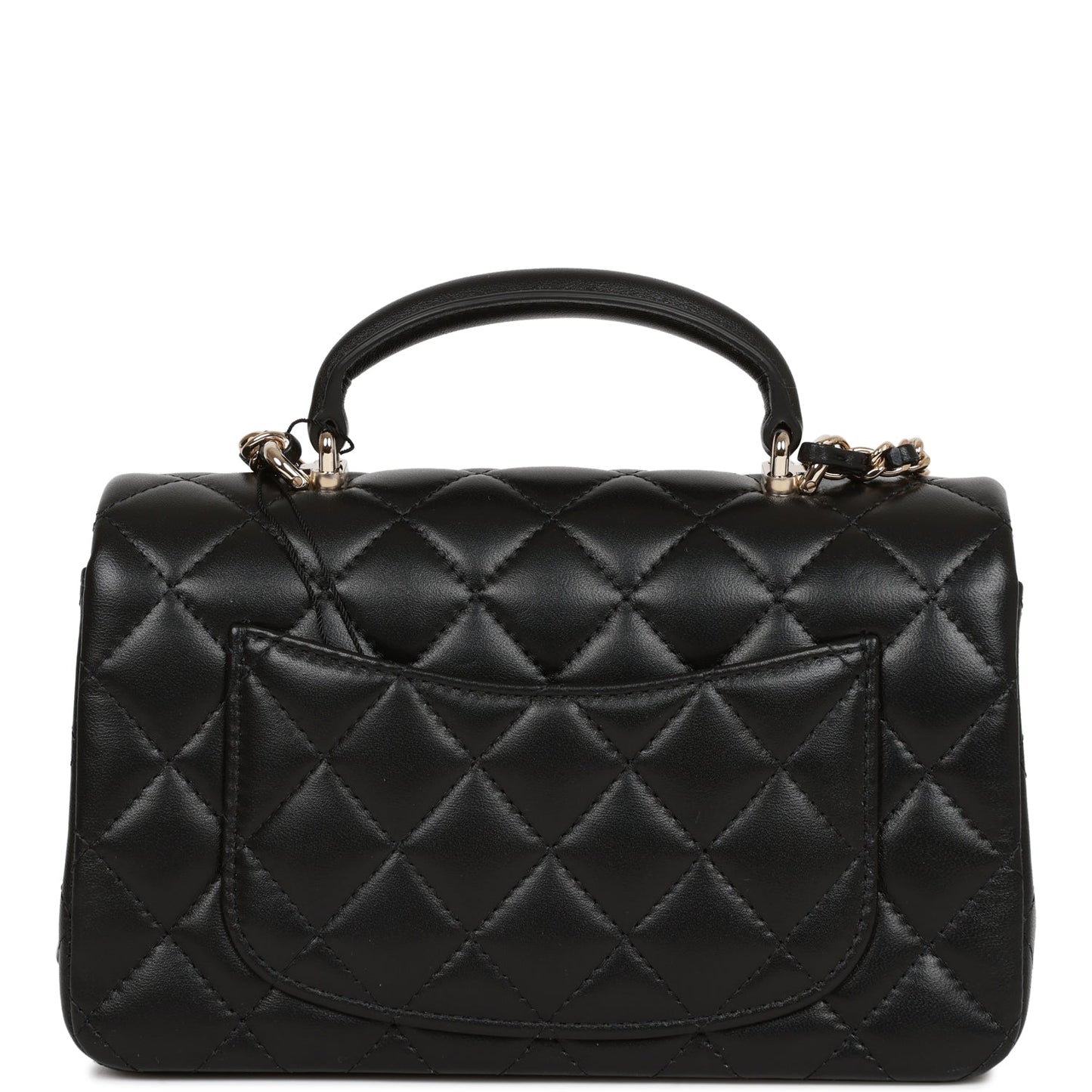 Chanel Mini Rectangular Flap Bag With Top Handle Black Lambskin Light Gold Hardware
