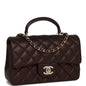 Chanel Mini Rectangular Flap Bag With Top Handle Burgundy Lambskin Light Gold Hardware