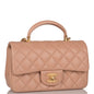 Chanel Mini Rectangular Flap With Top Handle Beige Lambskin Antique Gold Hardware