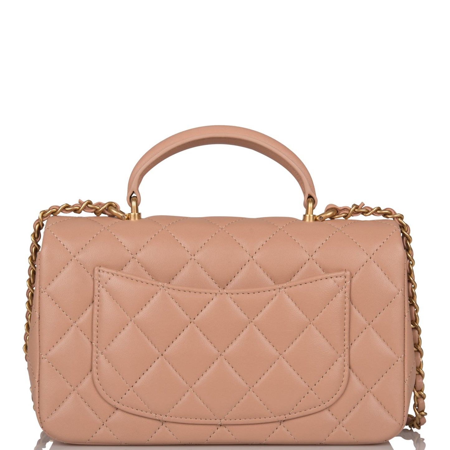 Chanel Mini Rectangular Flap With Top Handle Beige Lambskin Antique Gold Hardware
