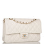 Chanel White Quilted Caviar Medium Classic Double Flap Bag Light Gold Hardware