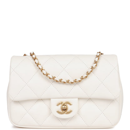 Chanel Mini Rectangular Flap Bag With Heart Chain White Lambskin Antique Gold Hardware