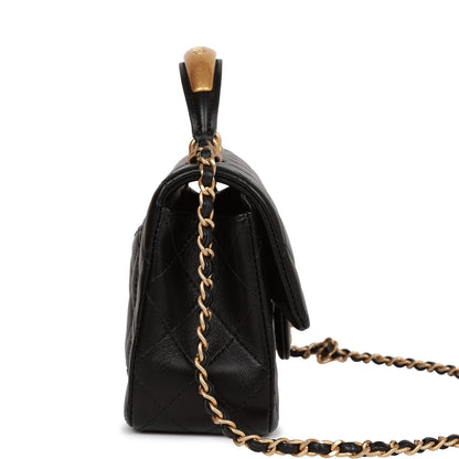 Chanel Rectangular Mini Flap Bag With Top Handle Black Lambskin Antique Gold Hardware