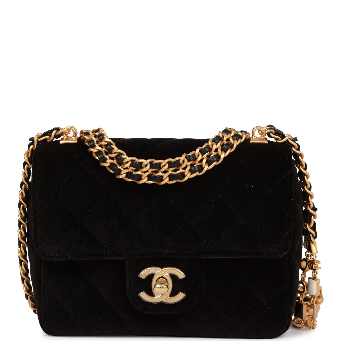 Chanel Mini Flap Bag Black Velvet Enamel And Gold Hardware