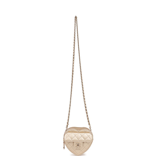 Chanel Cc In Love Heart Clutch With Chain Gold Lambskin Light Gold Hardware
