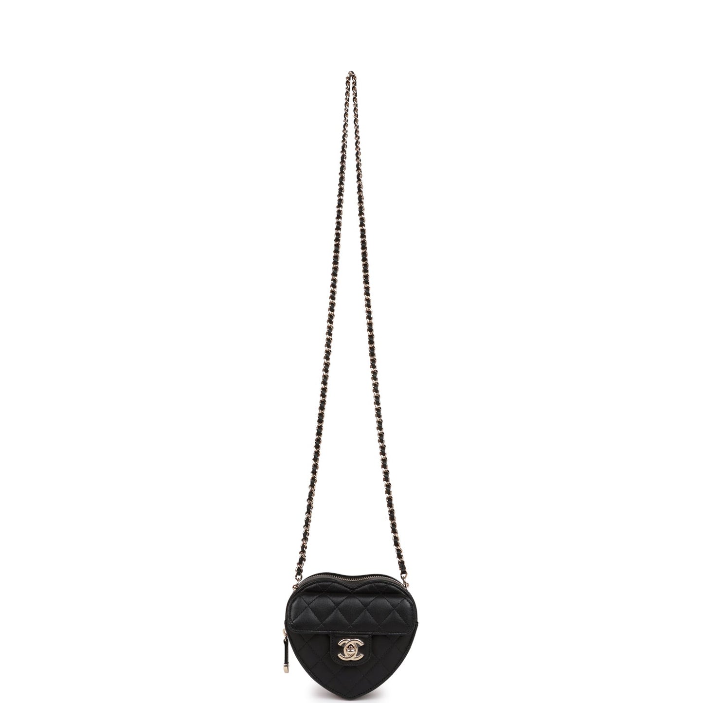 Chanel Cc In Love Heart Clutch With Chain Black Lambskin Light Gold Hardware