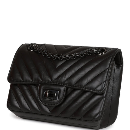 Chanel Mini Reissue 2 55 So Black Chevron Calfskin Black Hardware
