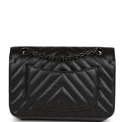 Chanel Mini Reissue 2 55 So Black Chevron Calfskin Black Hardware