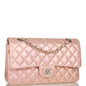 Chanel Medium Classic Double Flap Bag Pink Iridescent Lambskin Silver Hardware