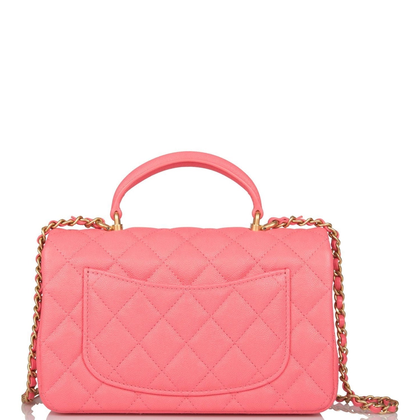 Chanel Mini Rectangular Flap Bag With Top Handle Pink Caviar Antique Gold Hardware