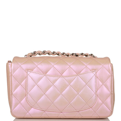 Chanel Mini Rectangular Flap Bag Pink Iridescent Lambskin Silver Hardware