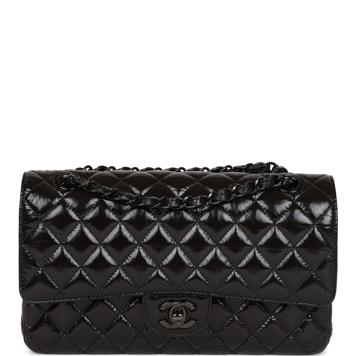 Chanel Medium Classic Double Flap Bag So Black Crumpled Calfskin Black Hardware