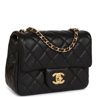Chanel Cc Pearl Crush Mini Square Flap Bag Black Lambskin Antique Gold Hardware