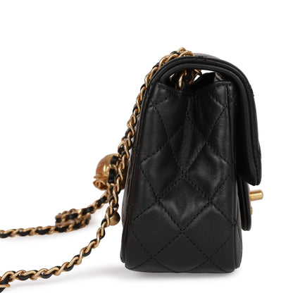 Chanel Cc Pearl Crush Mini Square Flap Bag Black Lambskin Antique Gold Hardware