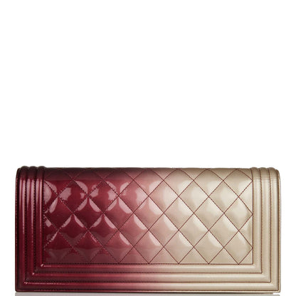 Chanel Boy Bag Clutch Beige And Pink Ombre Patent Gold Hardware
