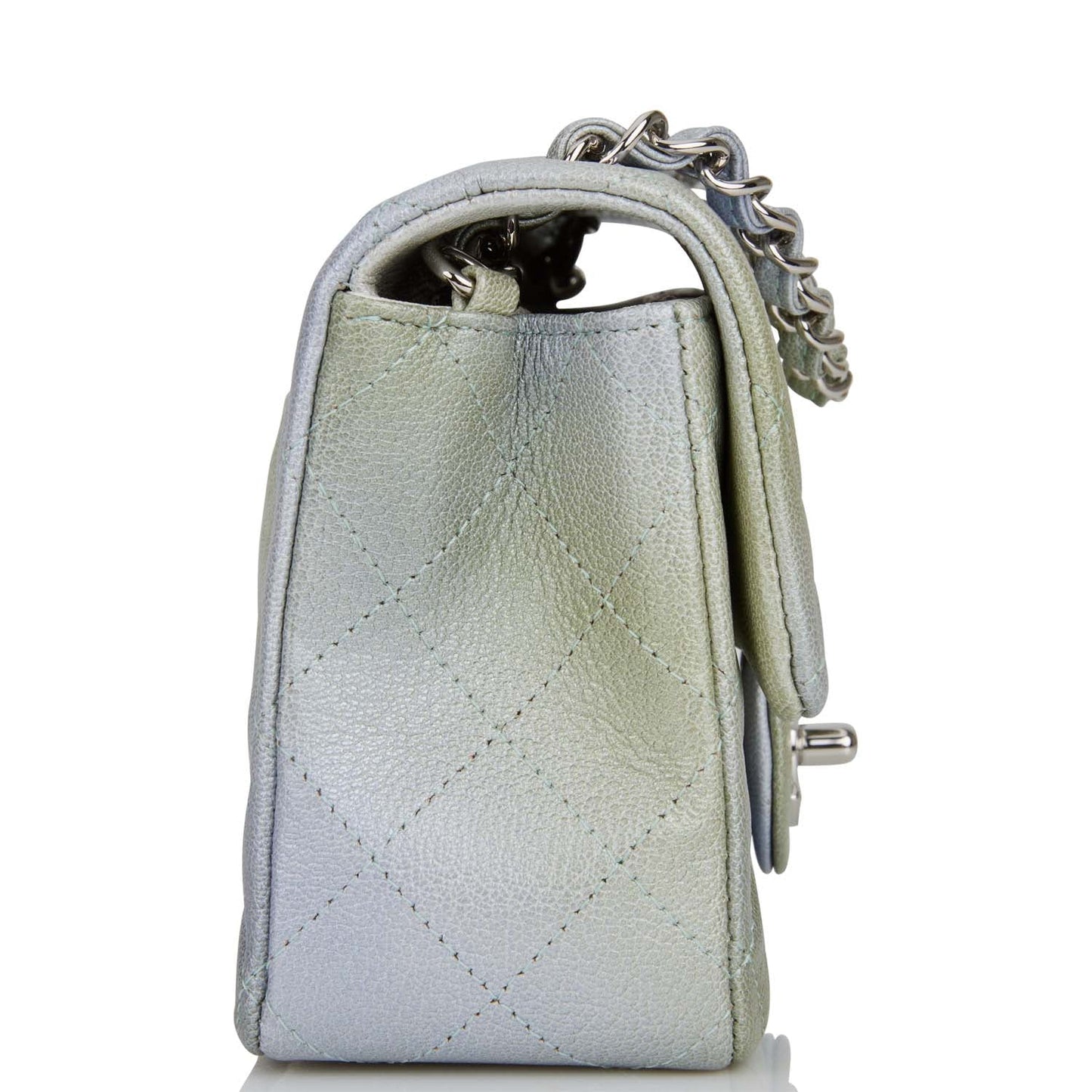 Chanel Mini Rectangular Flap Bag Grey And Green Goatskin Silver Hardware