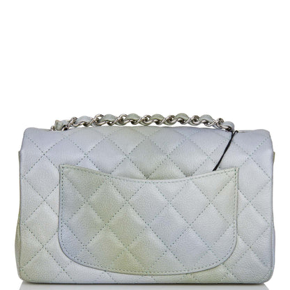 Chanel Mini Rectangular Flap Bag Grey And Green Goatskin Silver Hardware