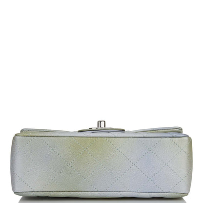 Chanel Mini Rectangular Flap Bag Grey And Green Goatskin Silver Hardware