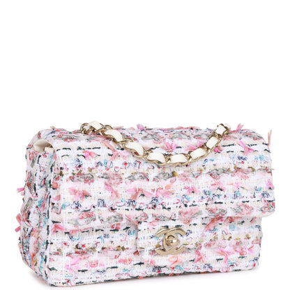 Chanel Mini Rectangular Flap Bag White Tweed Light Gold Hardware