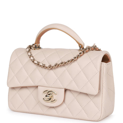 Chanel Mini Rectangular Flap With Top Handle Beige And Caramel Lambskin Light Gold Hardware