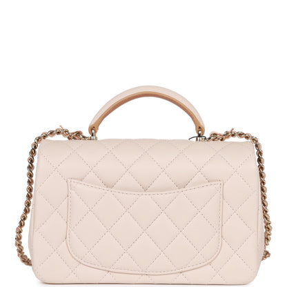 Chanel Mini Rectangular Flap With Top Handle Beige And Caramel Lambskin Light Gold Hardware