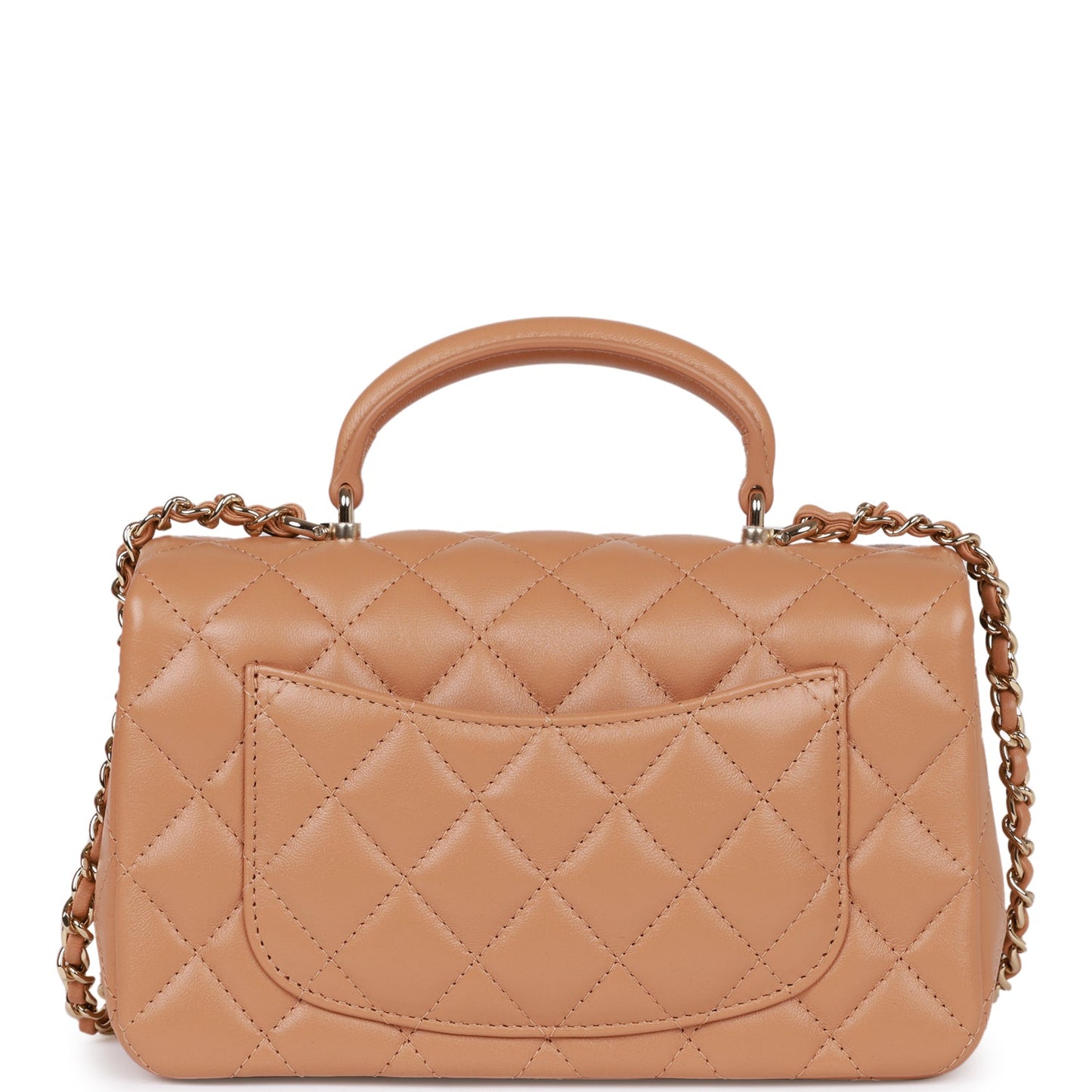 Chanel Mini Rectangular Flap With Top Handle Caramel Lambskin Light Gold Hardware