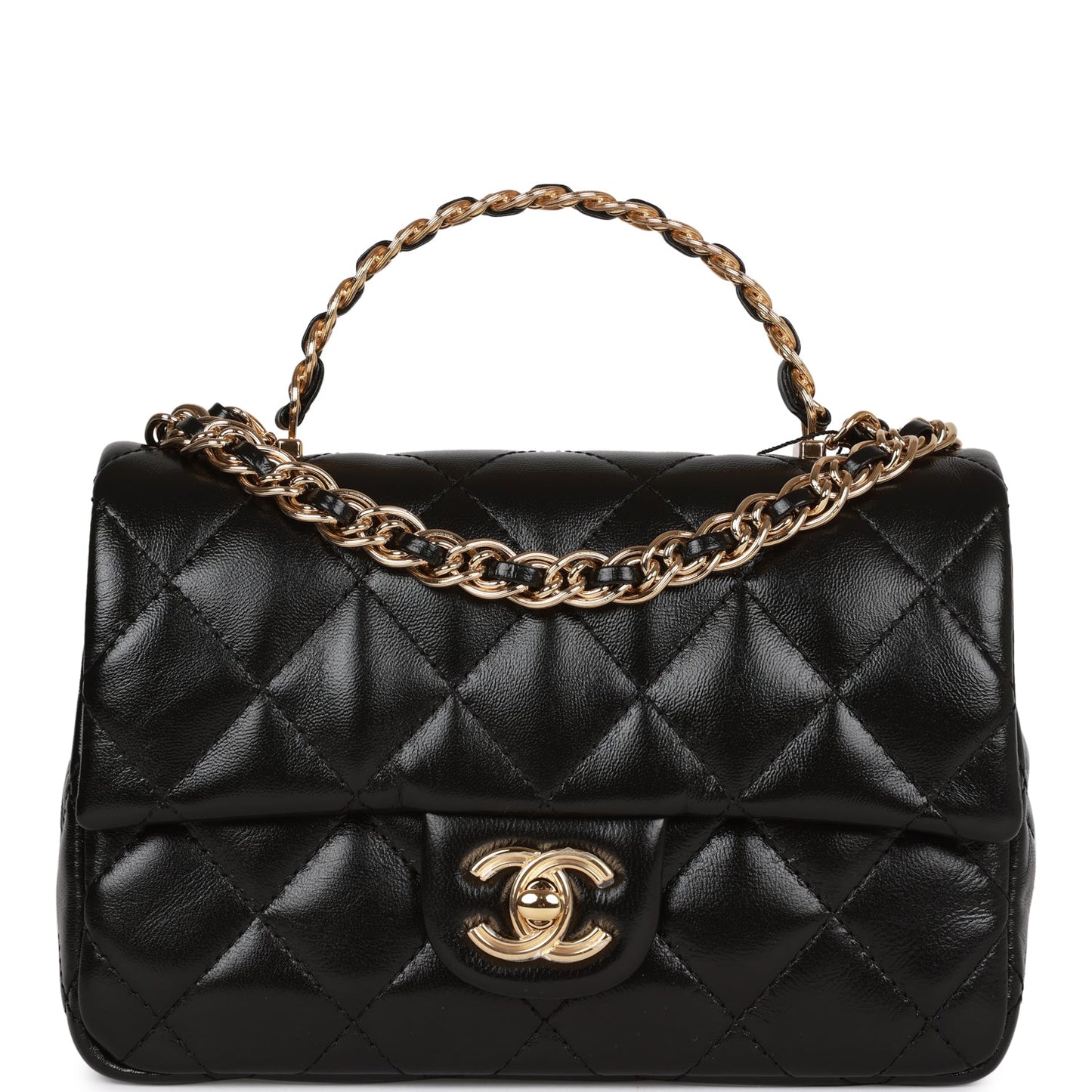 Chanel Mini Rectangular Flap With Top Handle Black Lambskin Gold Hardware