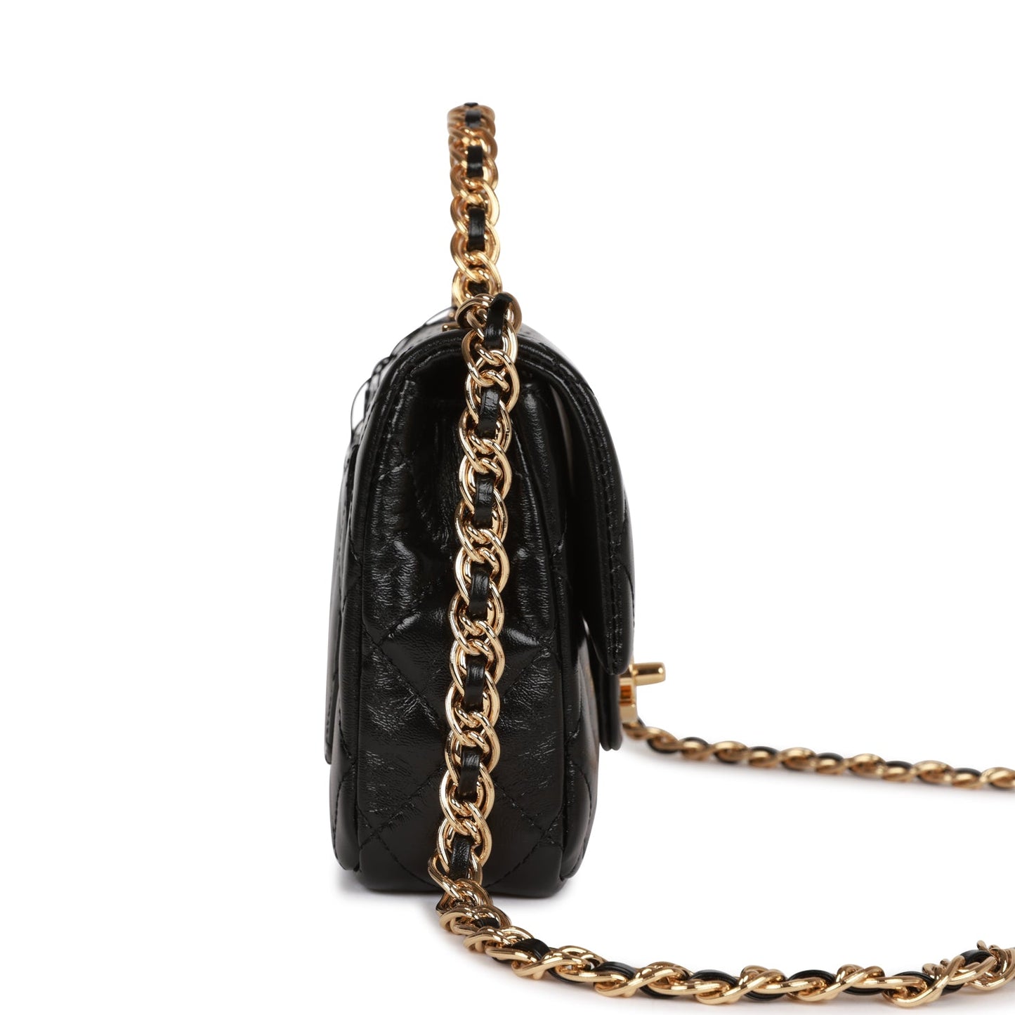 Chanel Mini Rectangular Flap With Top Handle Black Lambskin Gold Hardware