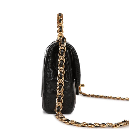 Chanel Mini Rectangular Flap With Top Handle Black Lambskin Gold Hardware